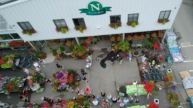 An aerial shot at Nunan Florist & Greenhouses 