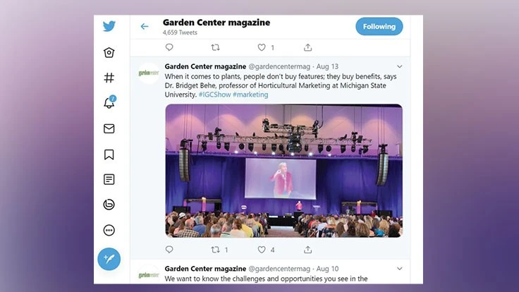 A screenshot of Garden Center magazine's twitter feed.